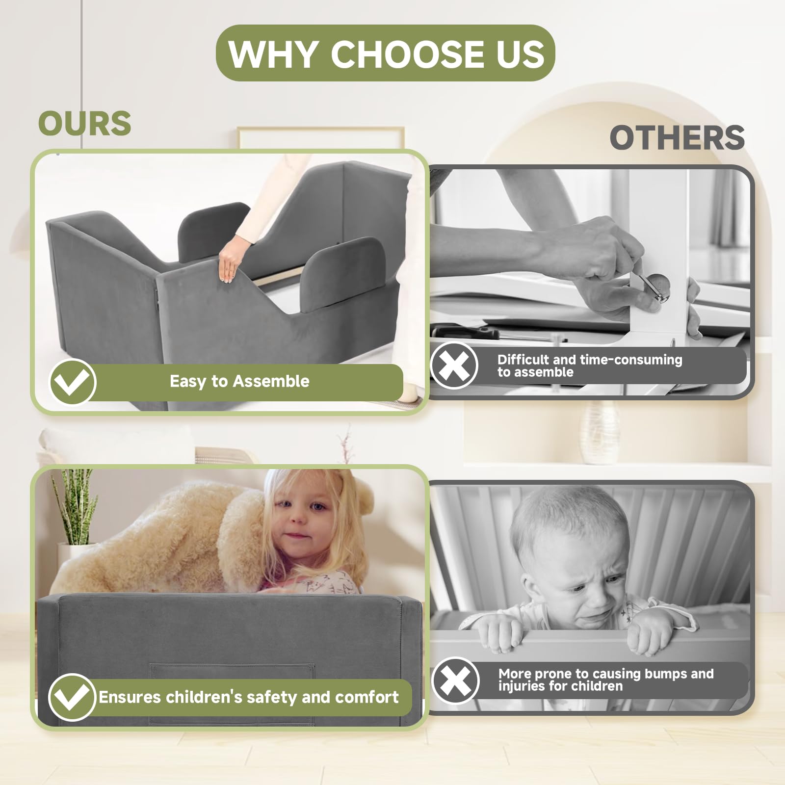 Toddler Floor Bed with Safety Rails and Storage