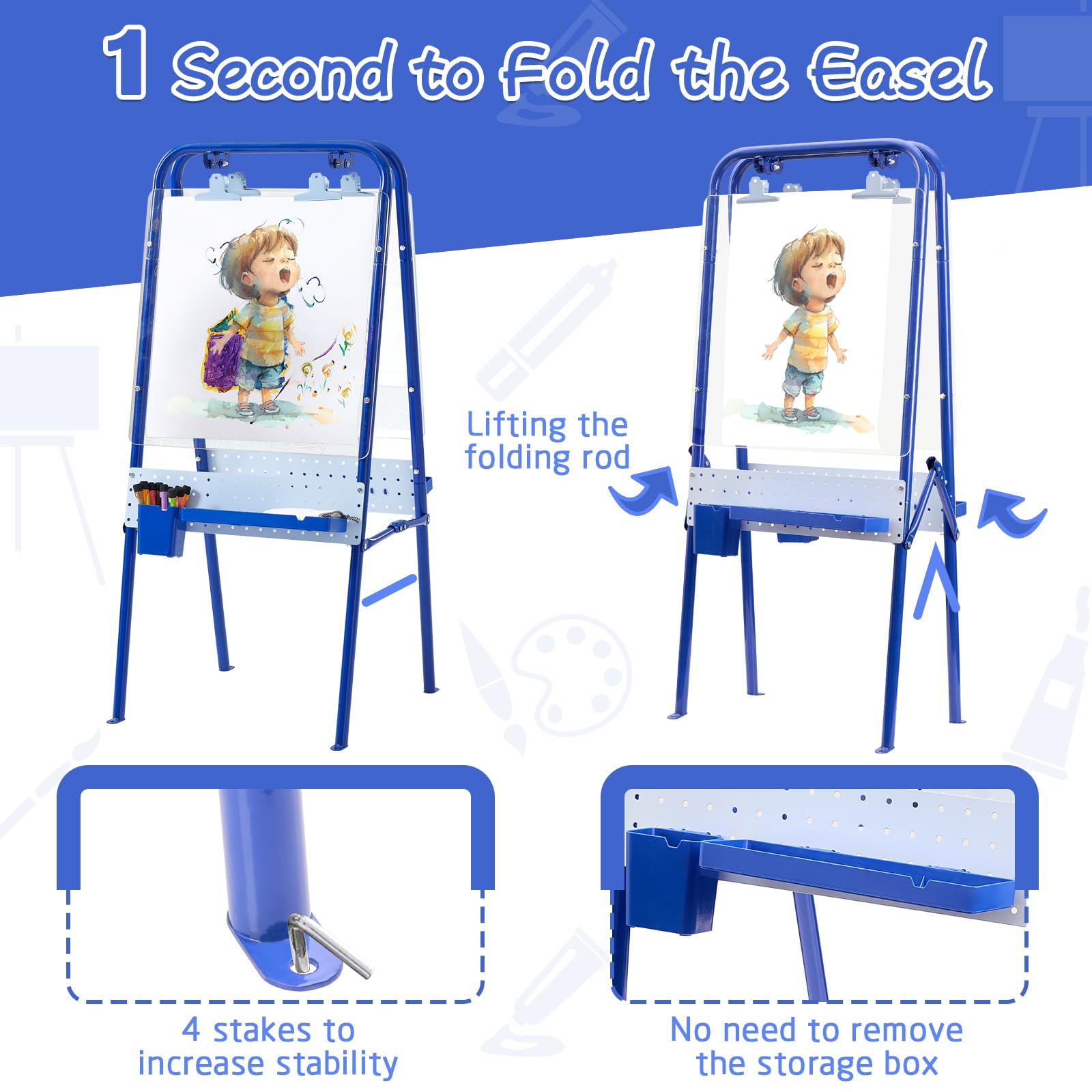 Outdoor Kids Art Easel Double-Sided Foldable Waterproof