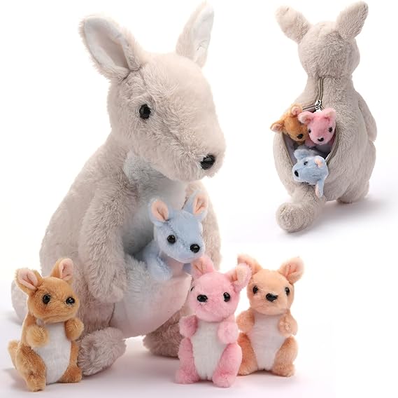 5 Pcs Kangaroo Stuffed Animals, 12 Inch Large Plush Mommy Kangaroo