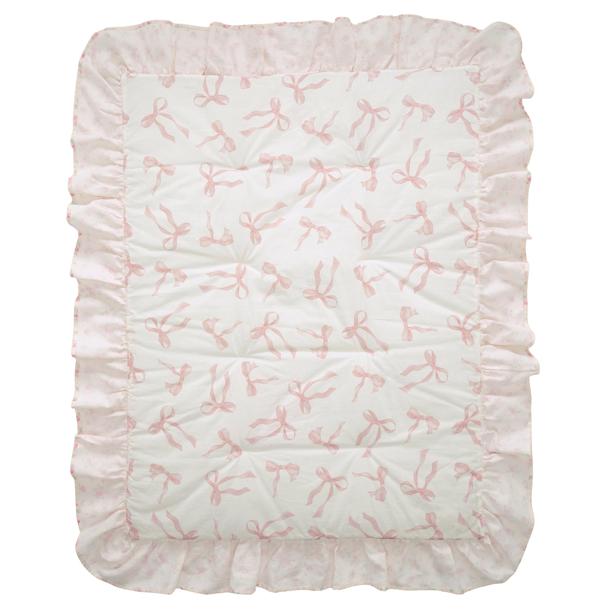 Lambs & Ivy Coquette Floral Pink Bows Aesthetic 3-Piece Baby Crib Bedding Set