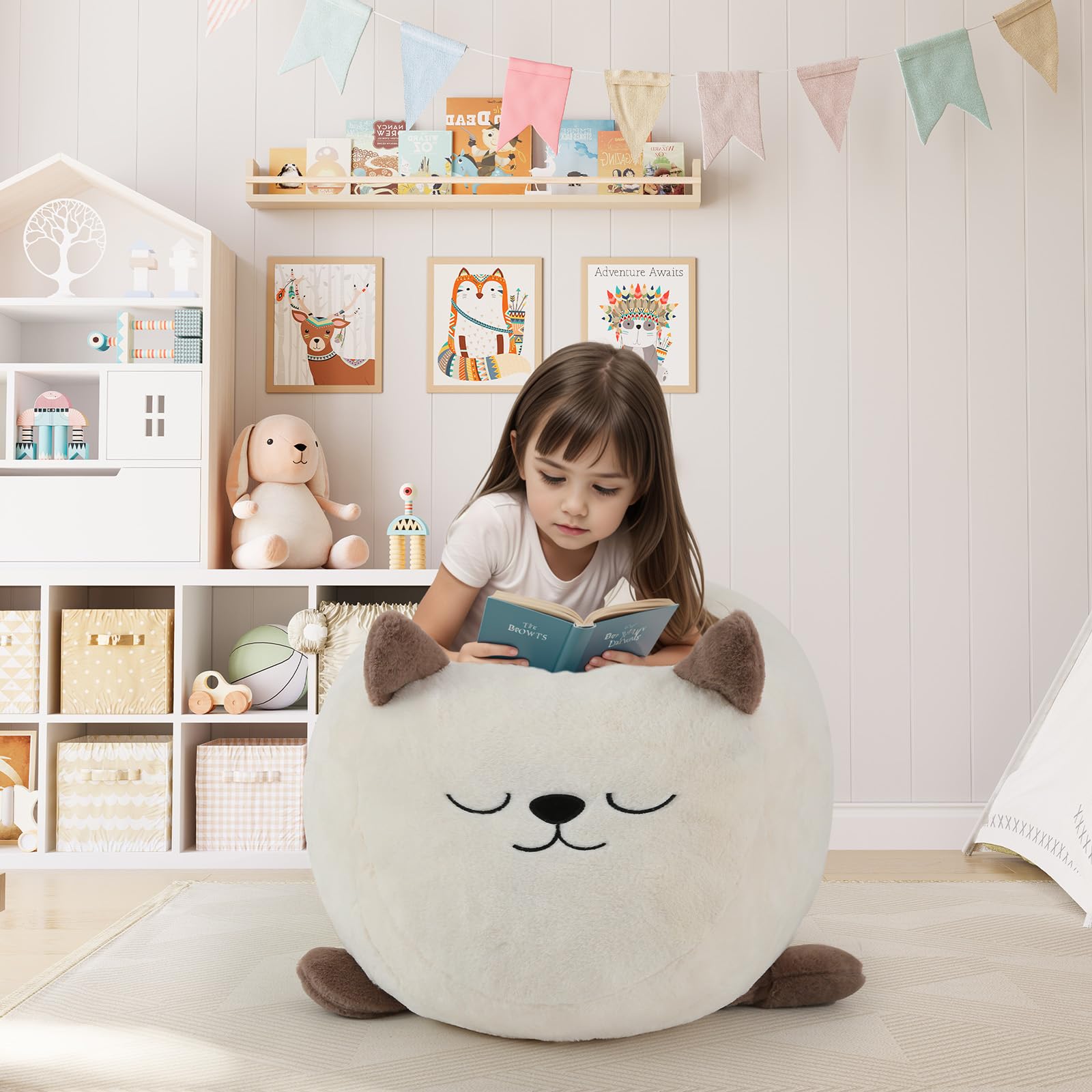 Kids Bean Bag Chair Cat Design with Shredded Foam Filling