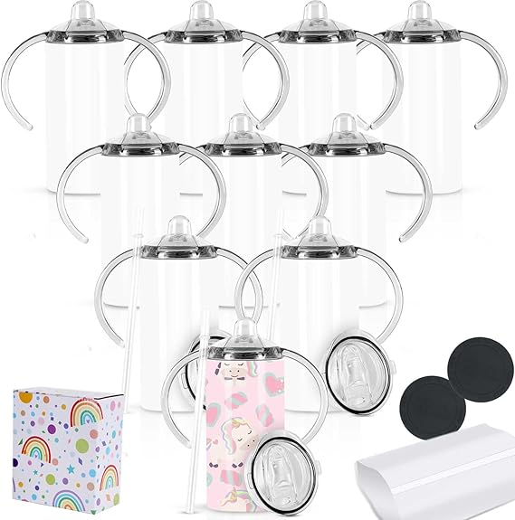 12 Oz Sippy Cup Tumblers 8 Pack With Handle, Straight Sublimation