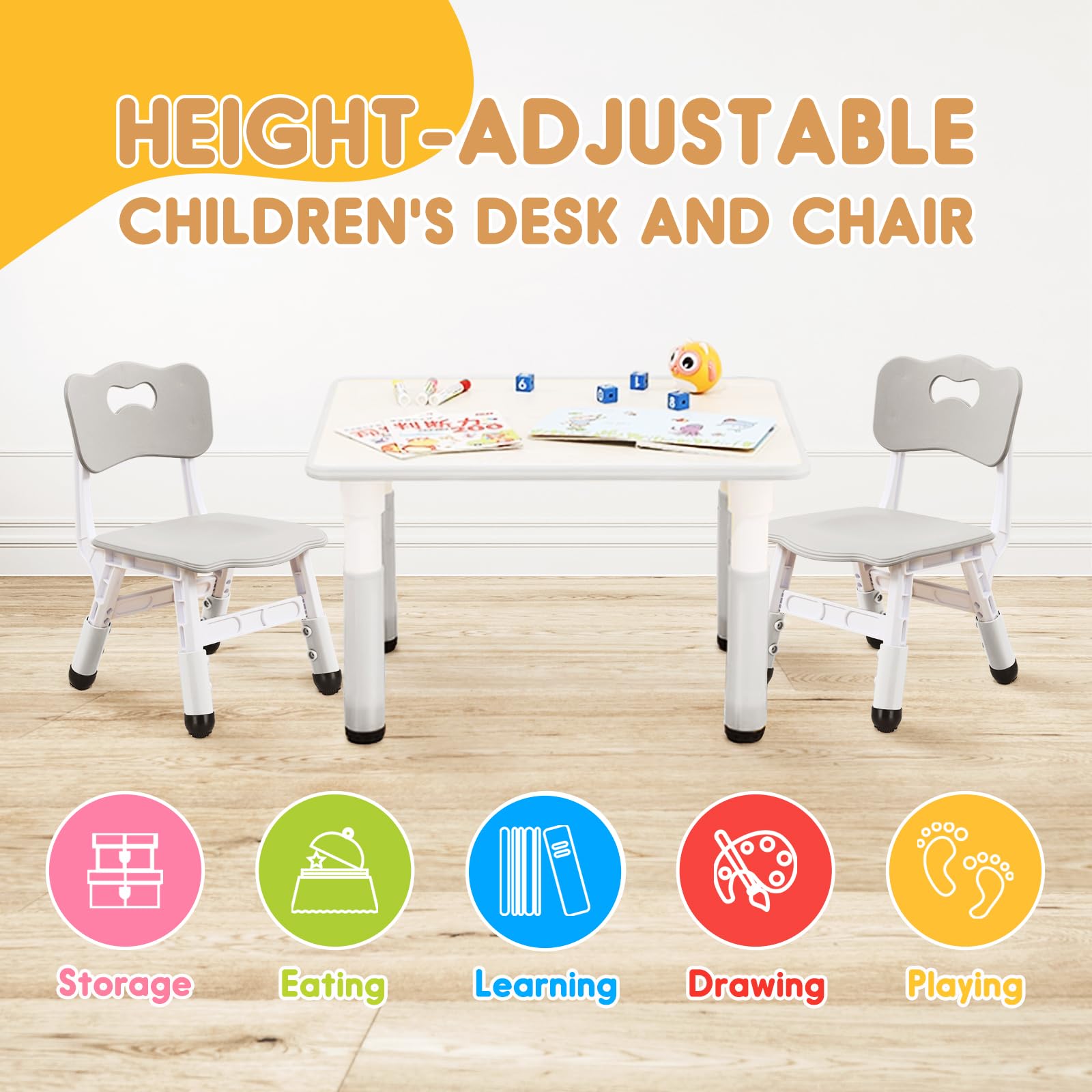 Kids Table and Chair Set with Adjustable Height