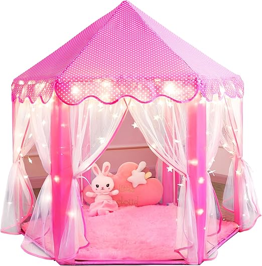 Castle Play Tent for Girls Large Kids Play Tents Hexagon Playhouse