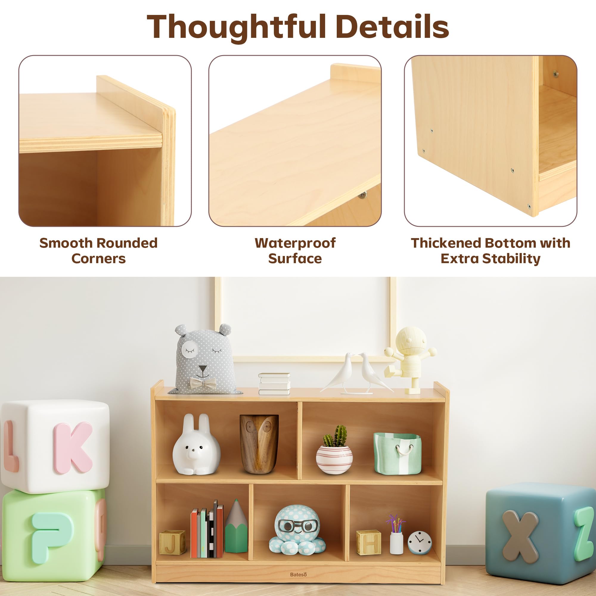 5-Section Wooden Kids Bookshelf Storage Organizer