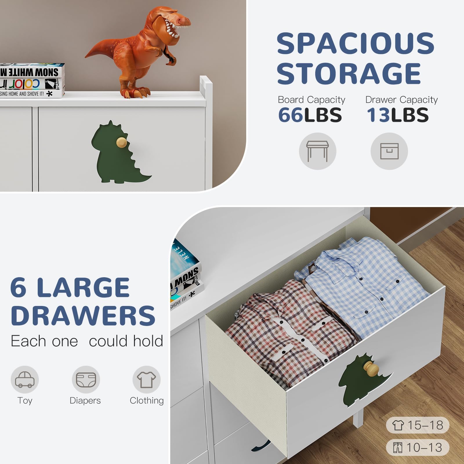 Kids Dresser with 6 Fabric Drawers Tall Storage Organizer