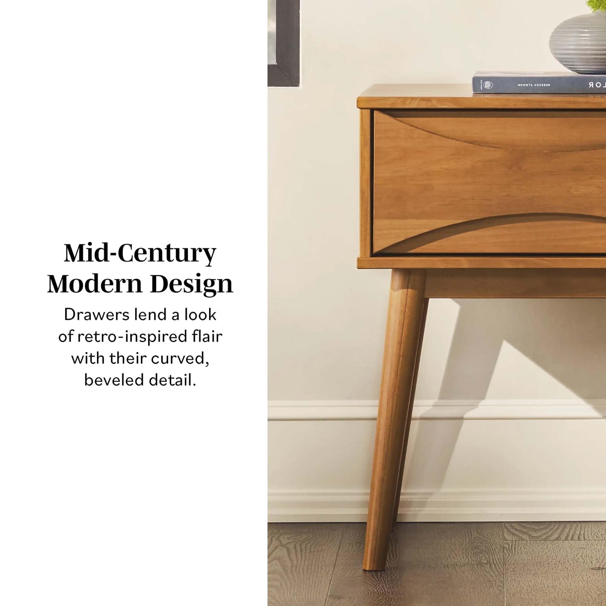 Solid Wood Retro 1-Drawer Nightstand
