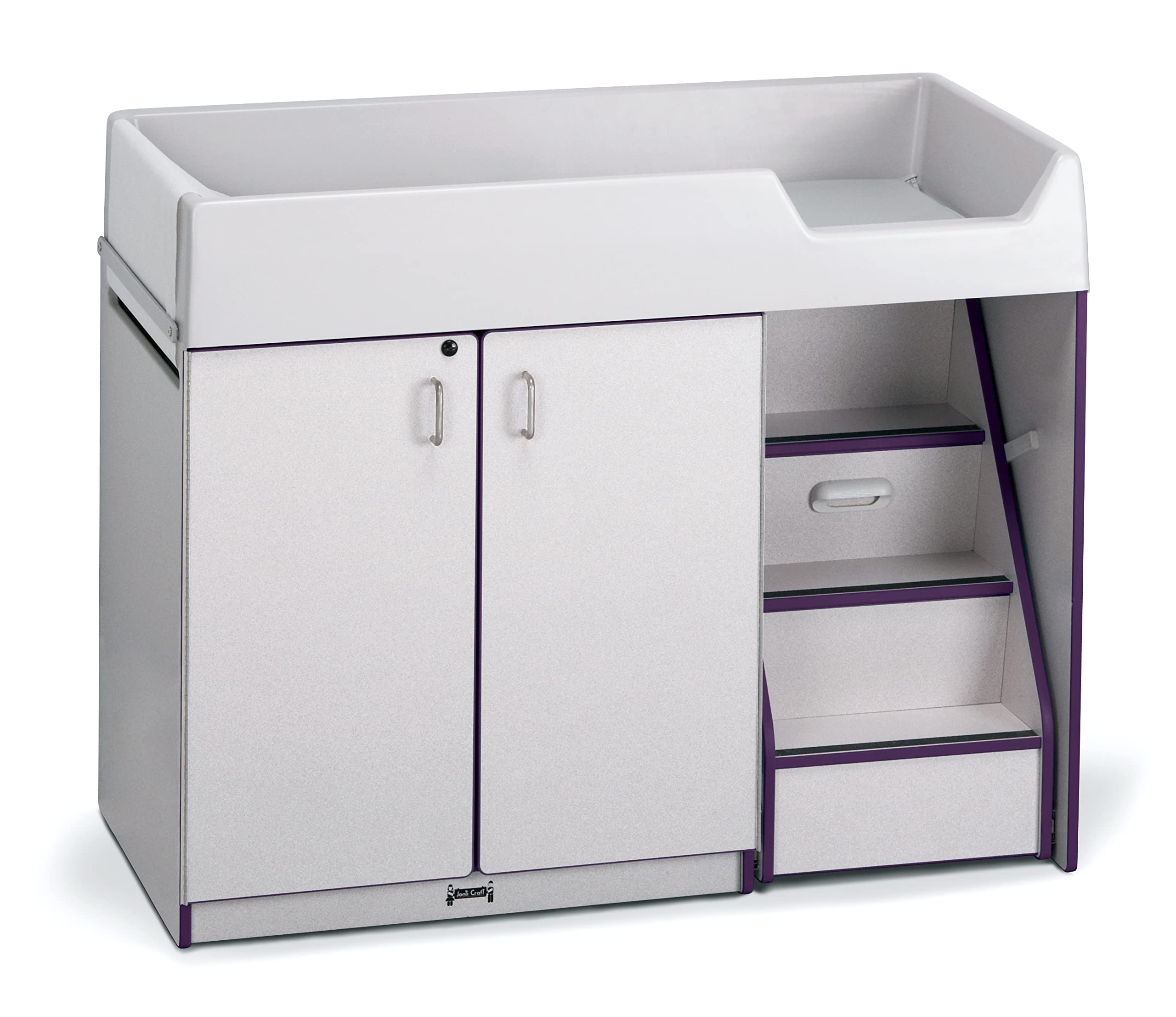 Diaper Changing Table with Pull-Out Stairs and Storage Cubbies