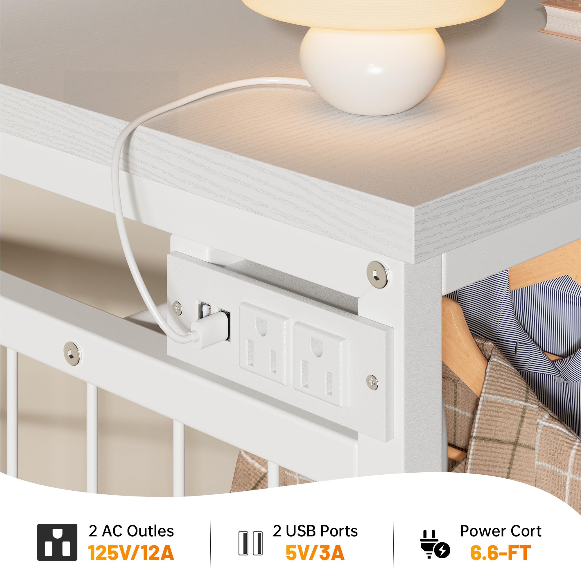 Dresser with Hanging Rack LED Lights Charging Station