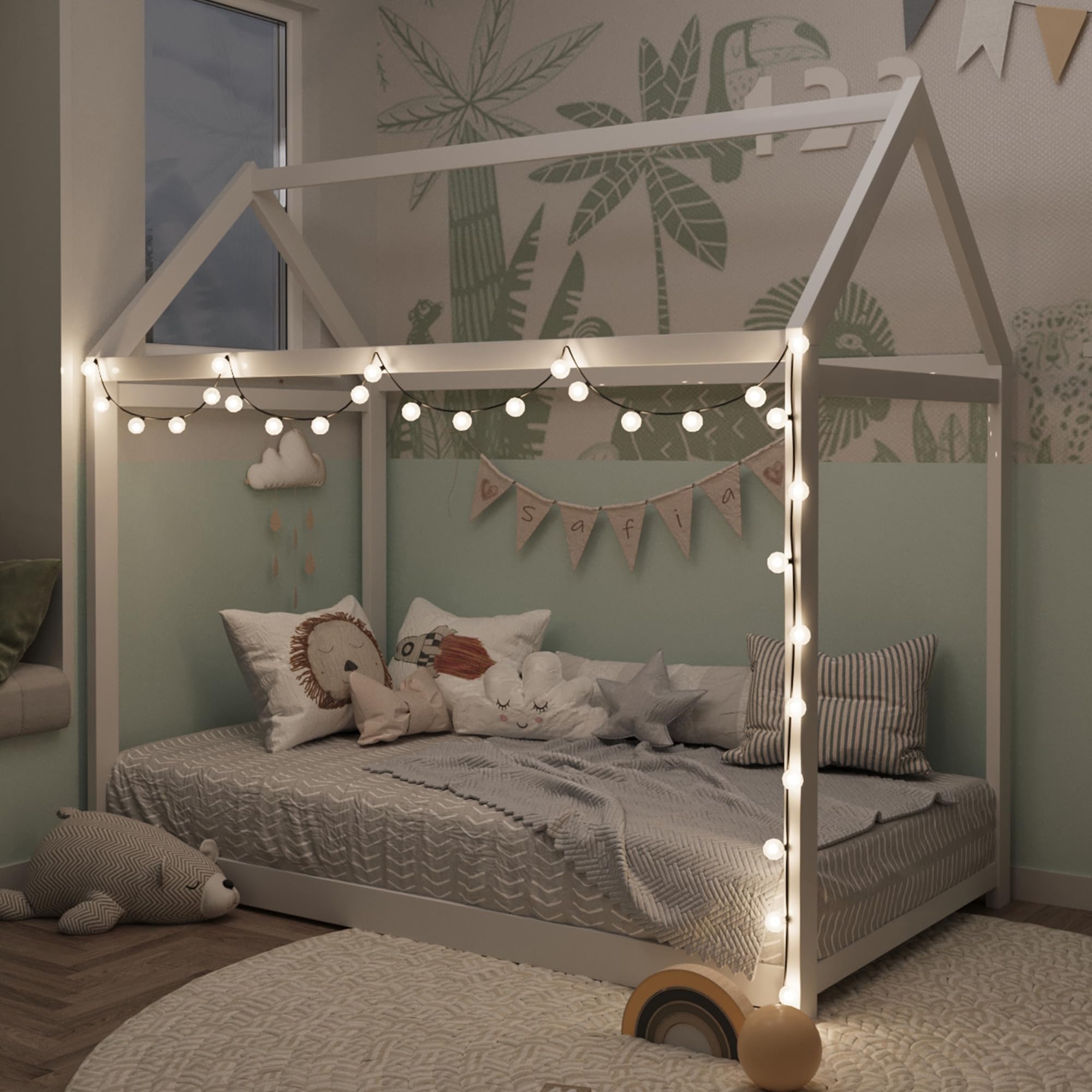 Twin House Bed Frame with Wood Slats