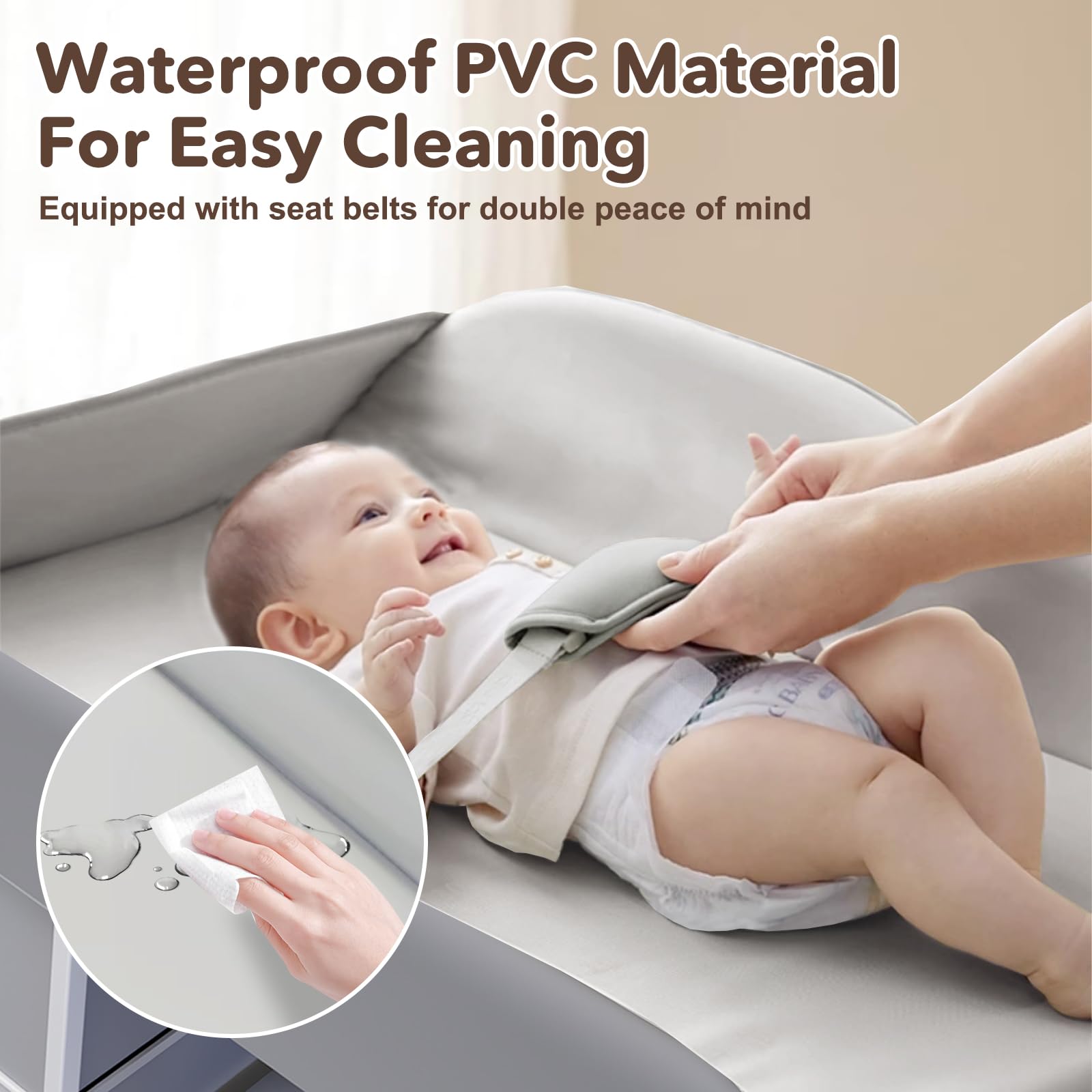 Portable Baby Changing Table with Wheels and Storage Baskets