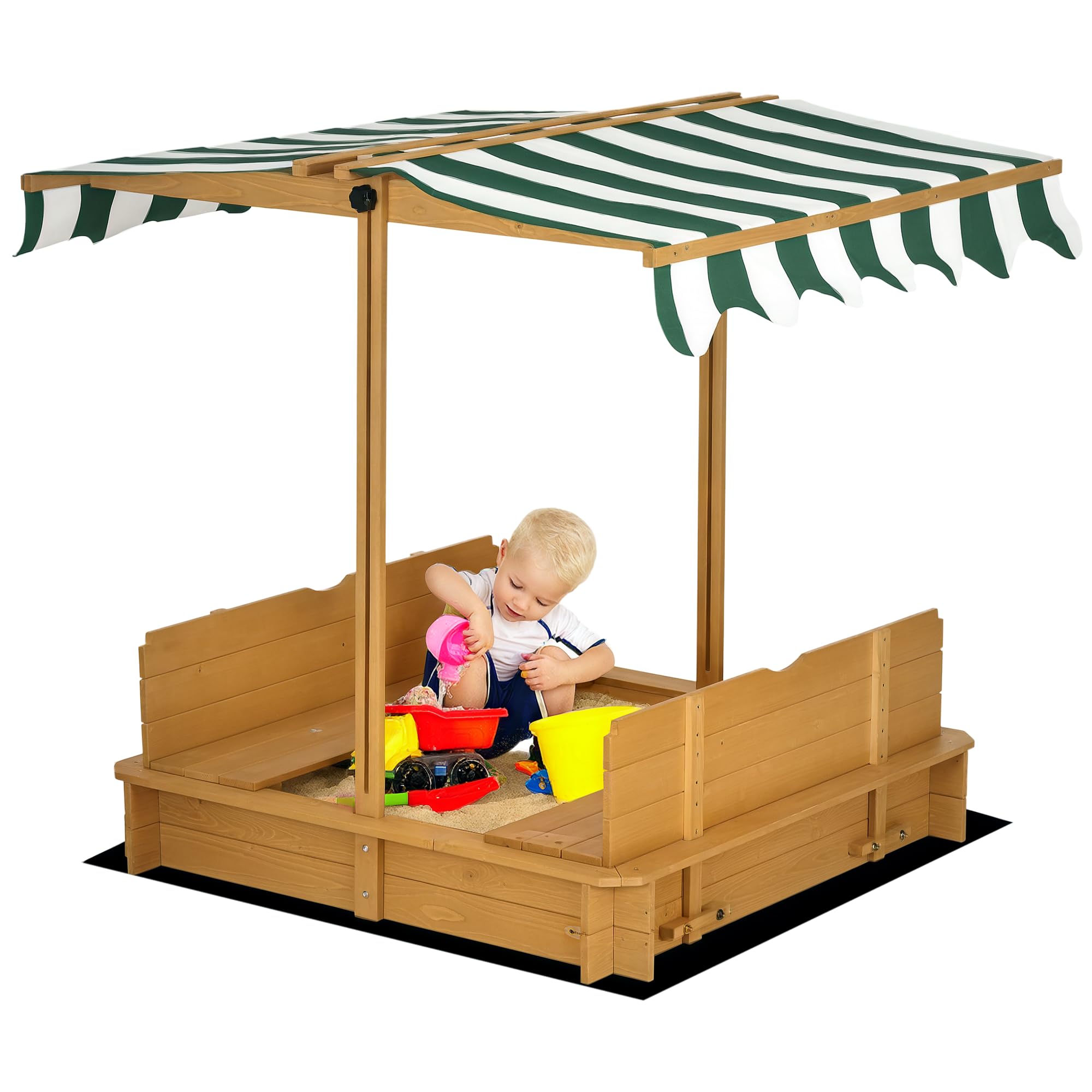 Wooden Sandbox with Lid, Kids Sandbox with Canopy Outdoor