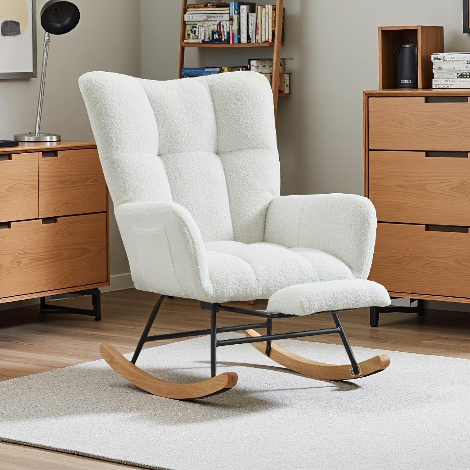 Oversized Teddy Fabric Rocking Chair with Anti-Slip Base
