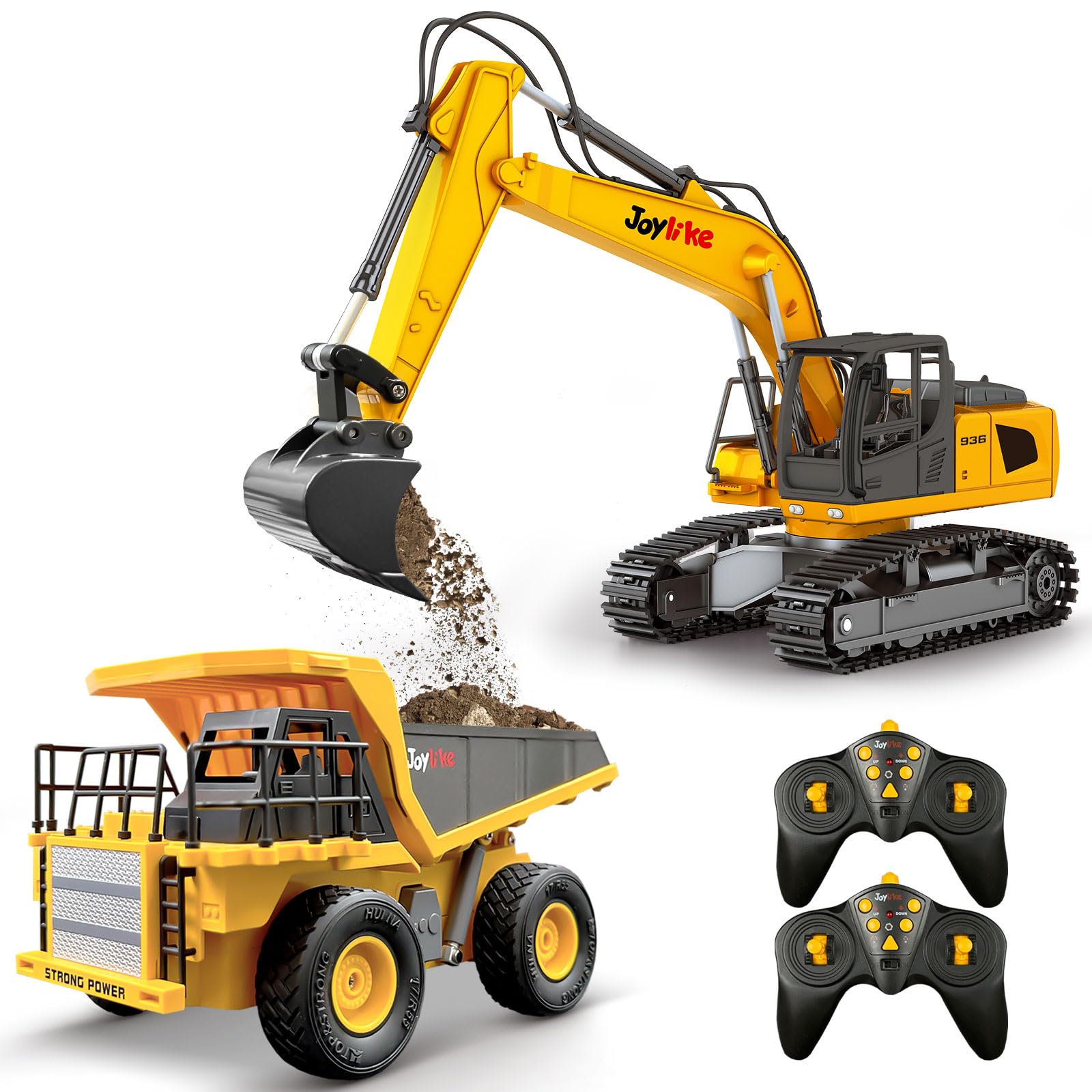 RC Excavator and Dump Truck Toy Set，2.4Ghz Metal Remote Control Construction Vehicle