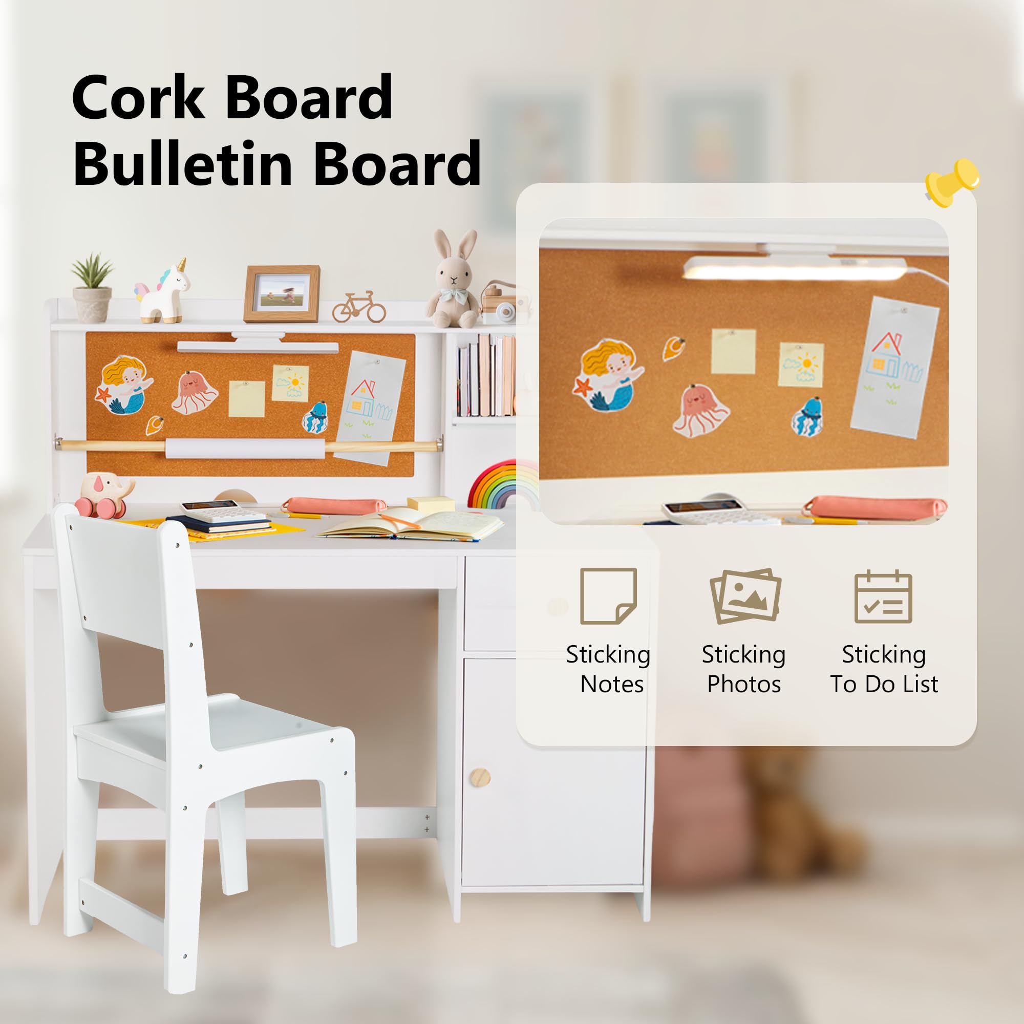 Kids Study Desk and Chair Set with Hutch and Storage