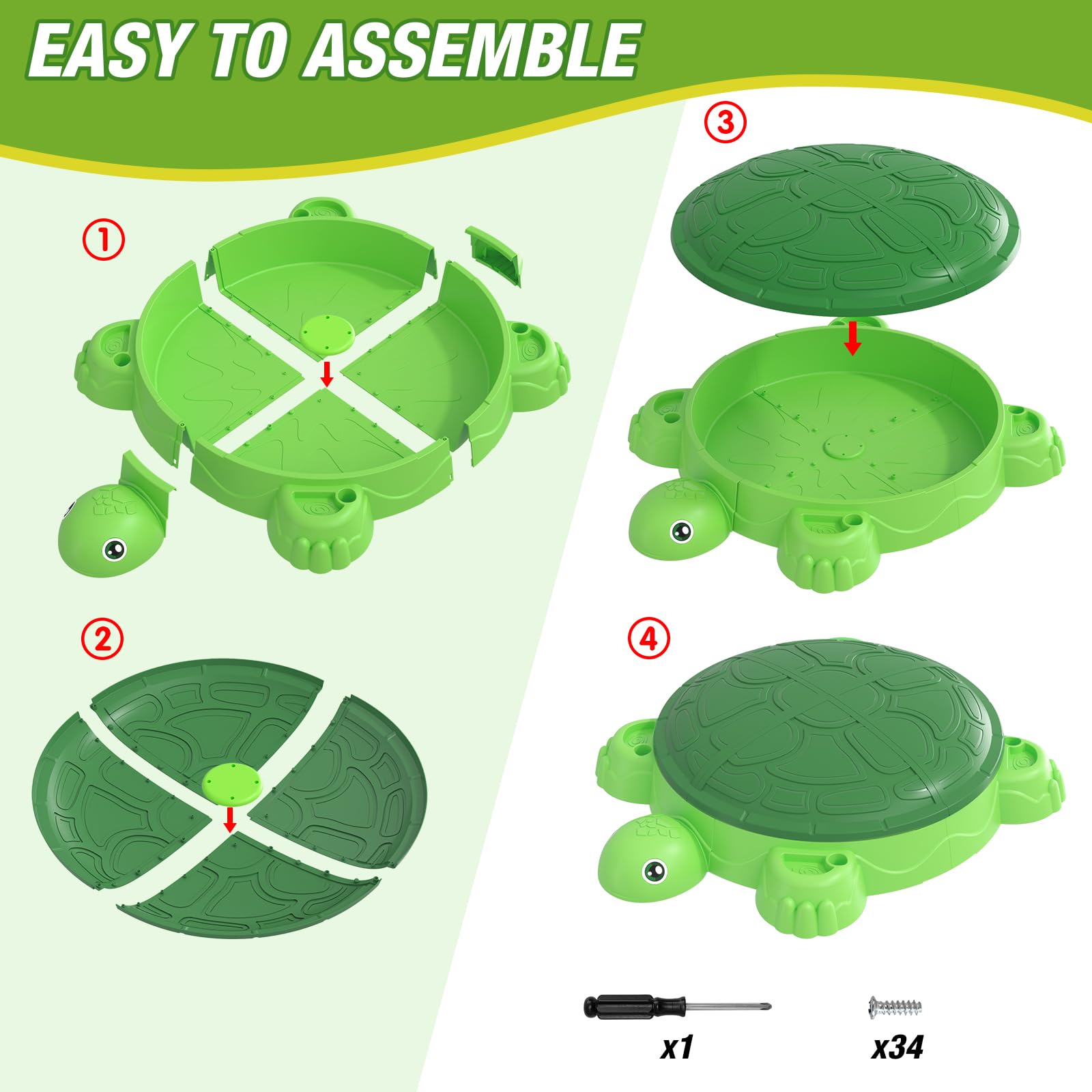 Turtle Sandbox with Lid and 8 Sand Toys