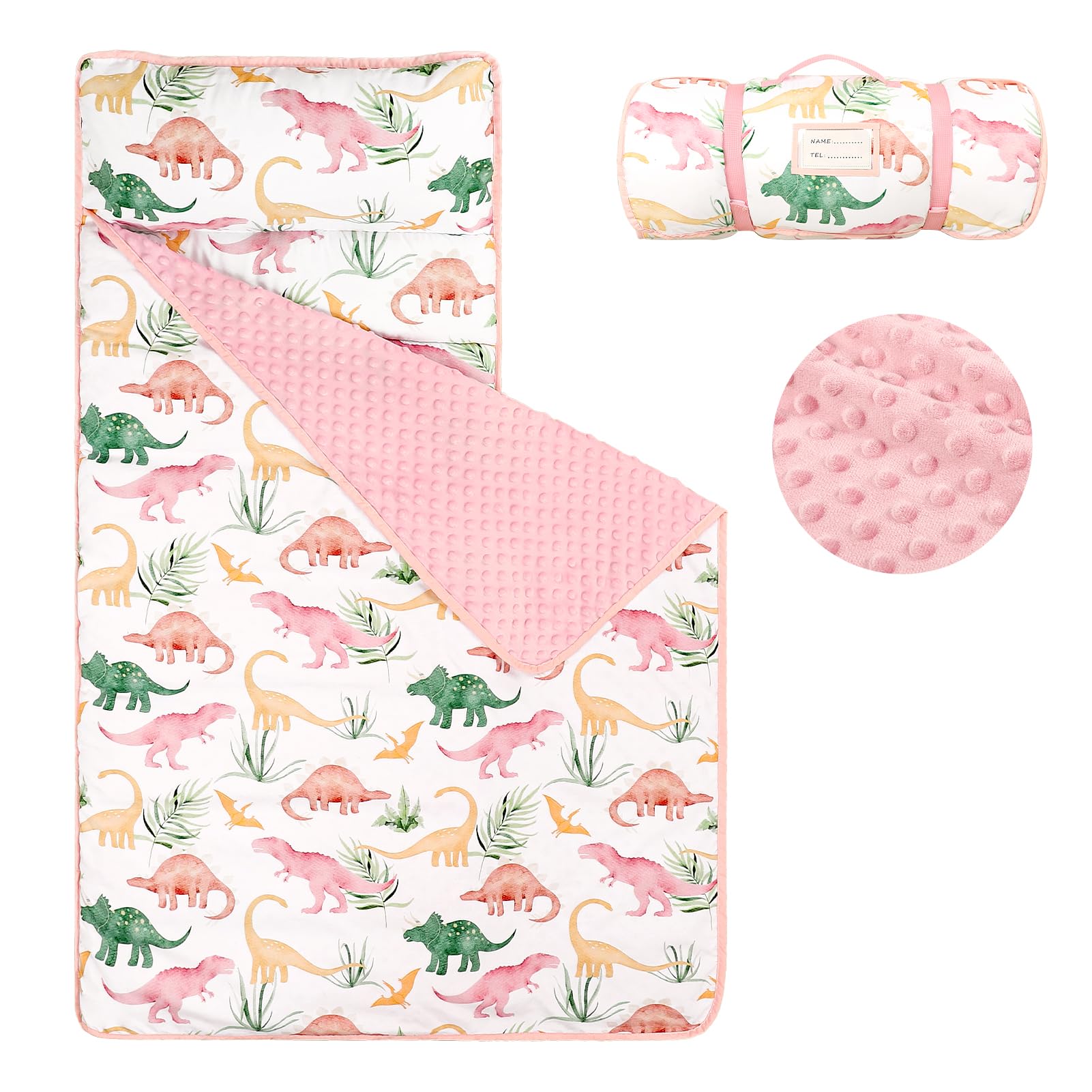 Toddler Nap Mat with Removable Pillow and Minky Blanket