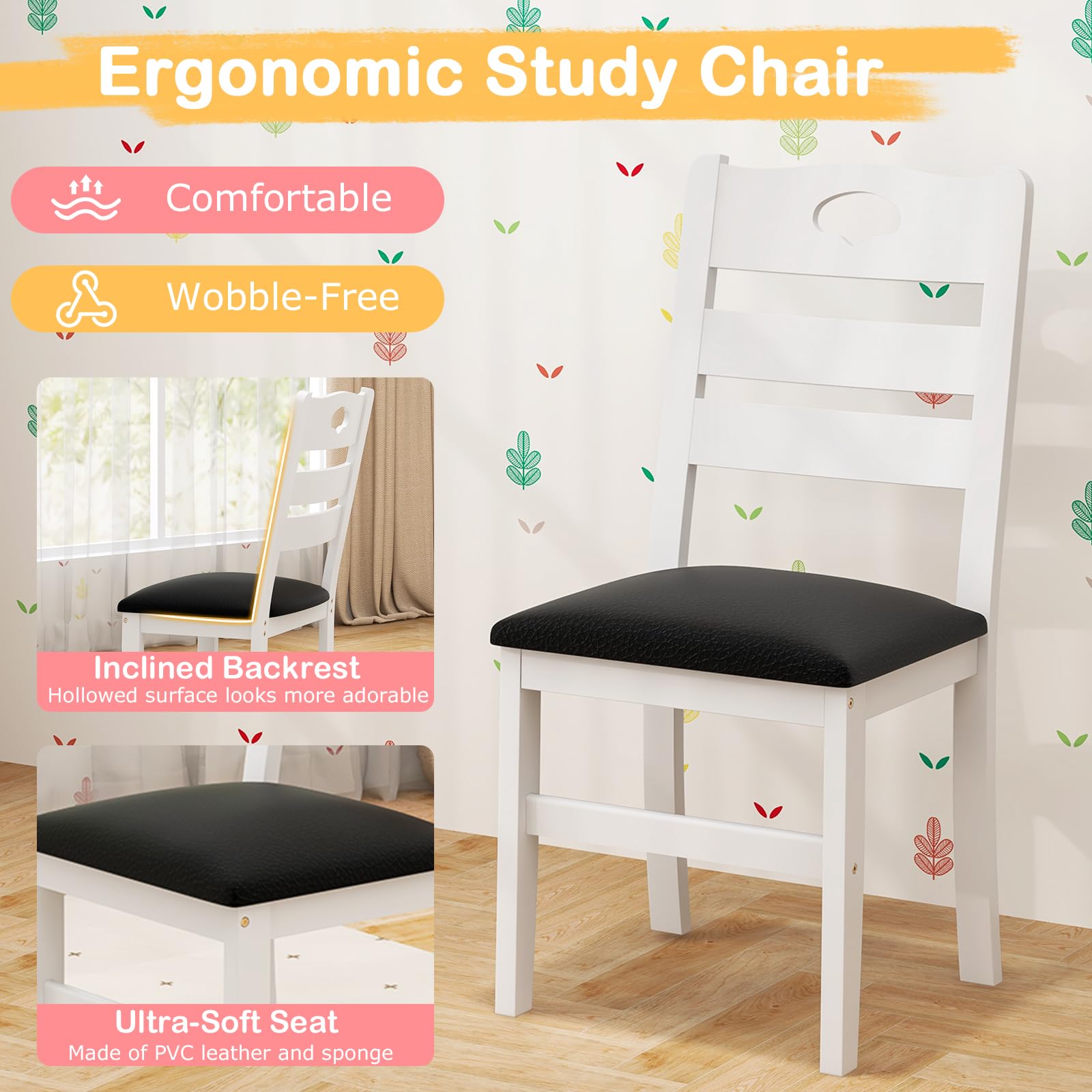 Giantex Twin House Bed with Desk & Chair, Wood Kids Playhouse Bed with 2 Drawers, Windmill, Fence & Headboard, Twin House Bed for Kids Teens, No Box Spring Needed, White
