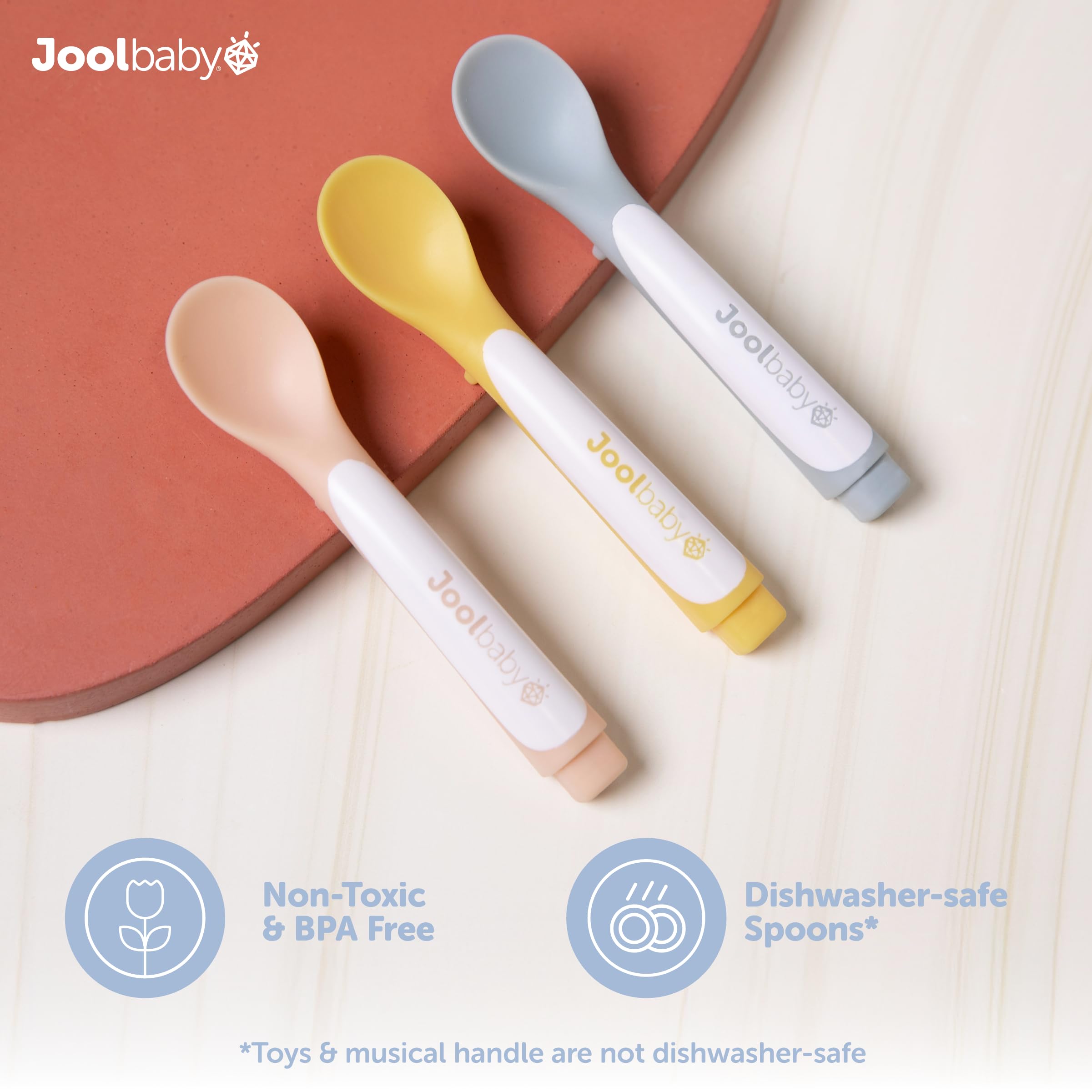 Jool Baby Musical Baby Spoons, 3 Spoons + Car with Fun Sounds - Multi-Stage Spoon for Infant Feeding & Training Babies 6+ Months to Self-Feed