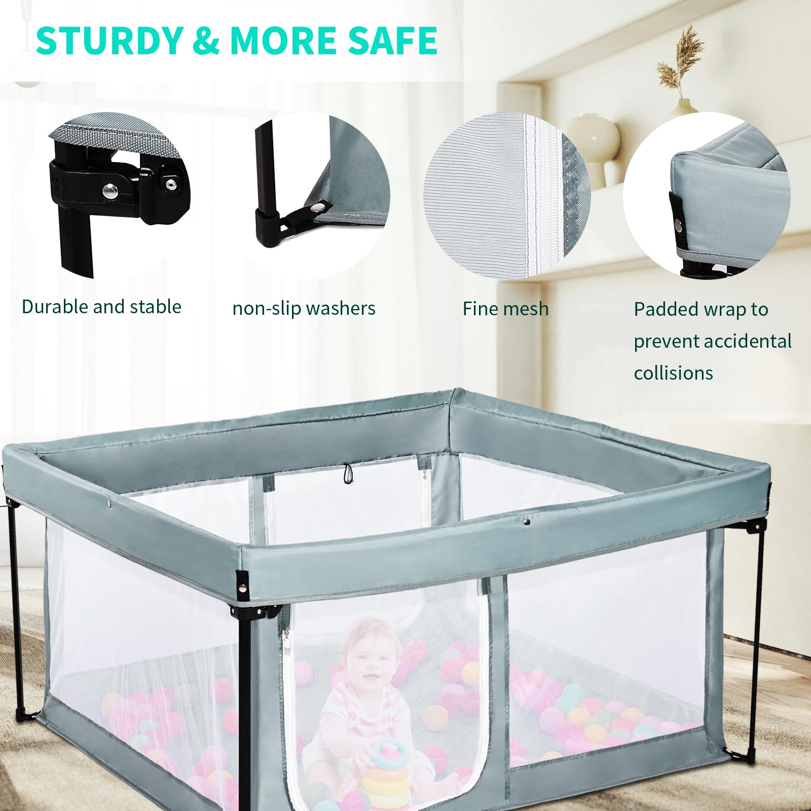 Portable Baby Playpen with Padded Floor
