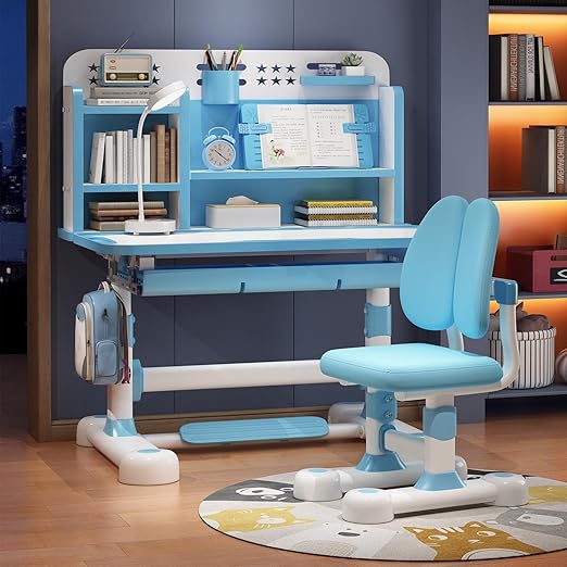 Upgraded Kids Desk and Chair Set, 50 Degree Tiltable&Height
