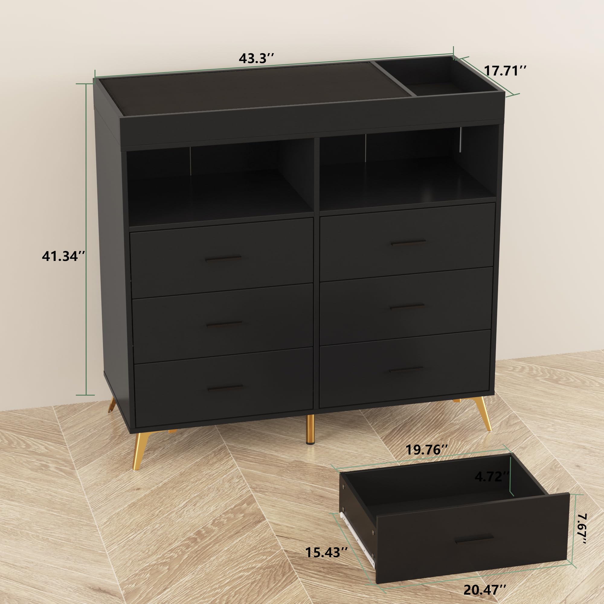 Baby Changing Table Dresser with LED Lights and Power Outlet
