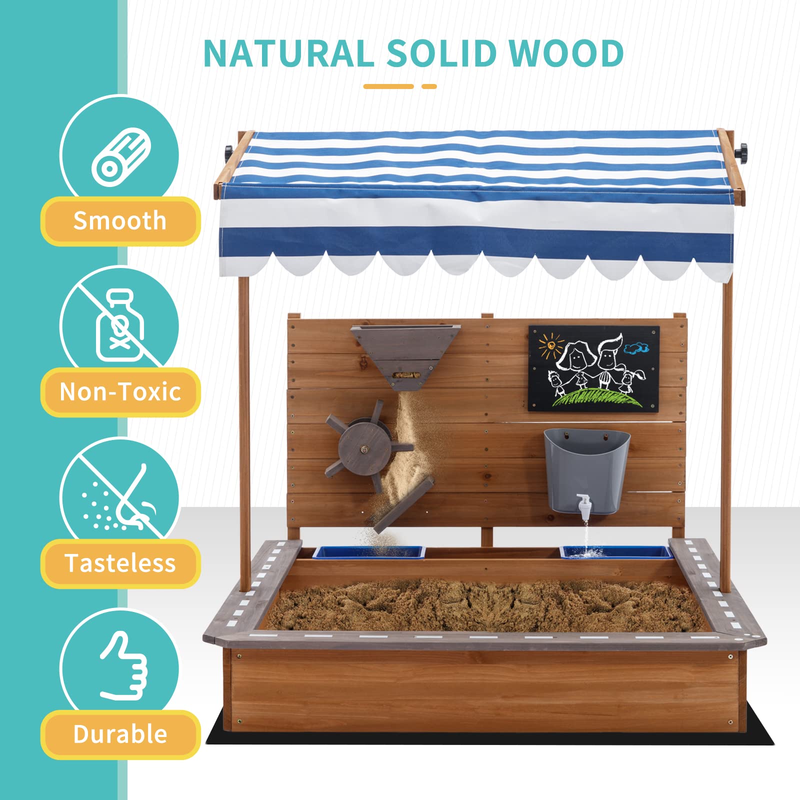 Wooden Sandbox with Roof and Canopy