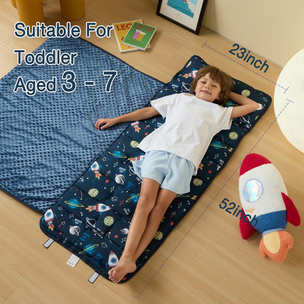 Toddler Nap Mat with Removable Pillow and Minky Blanket