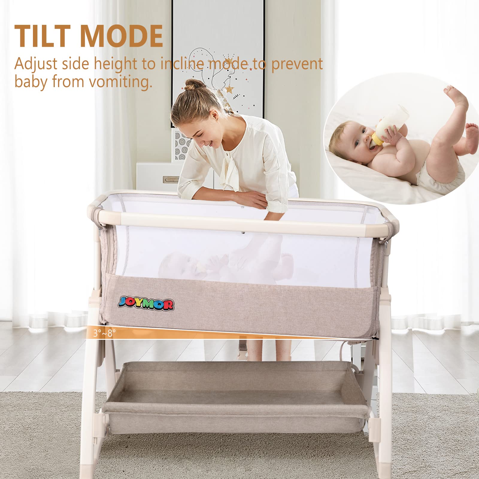 Bedside Baby Bassinet with Wheels