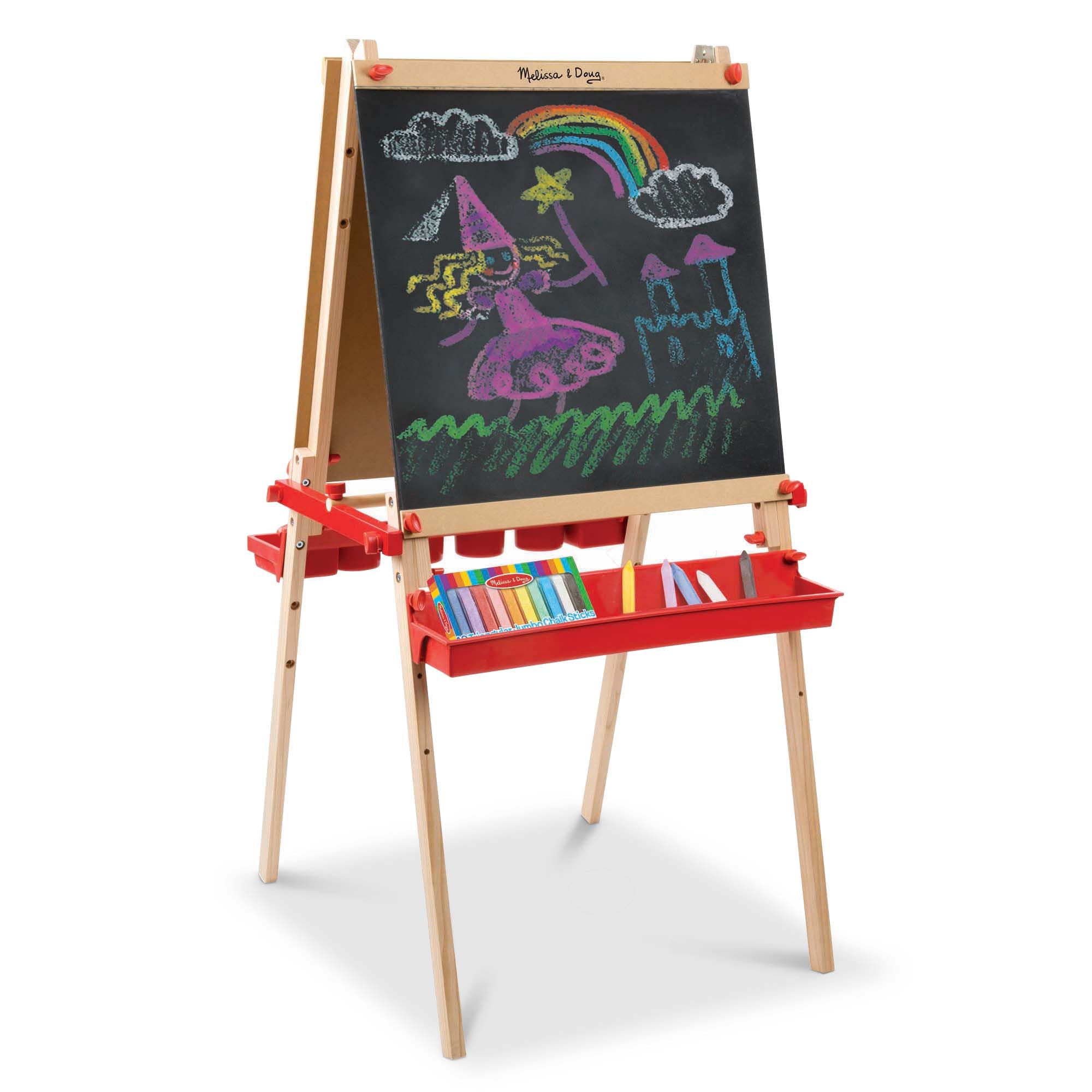 Deluxe Magnetic Standing Art Easel with Chalkboard and Dry-Erase Board