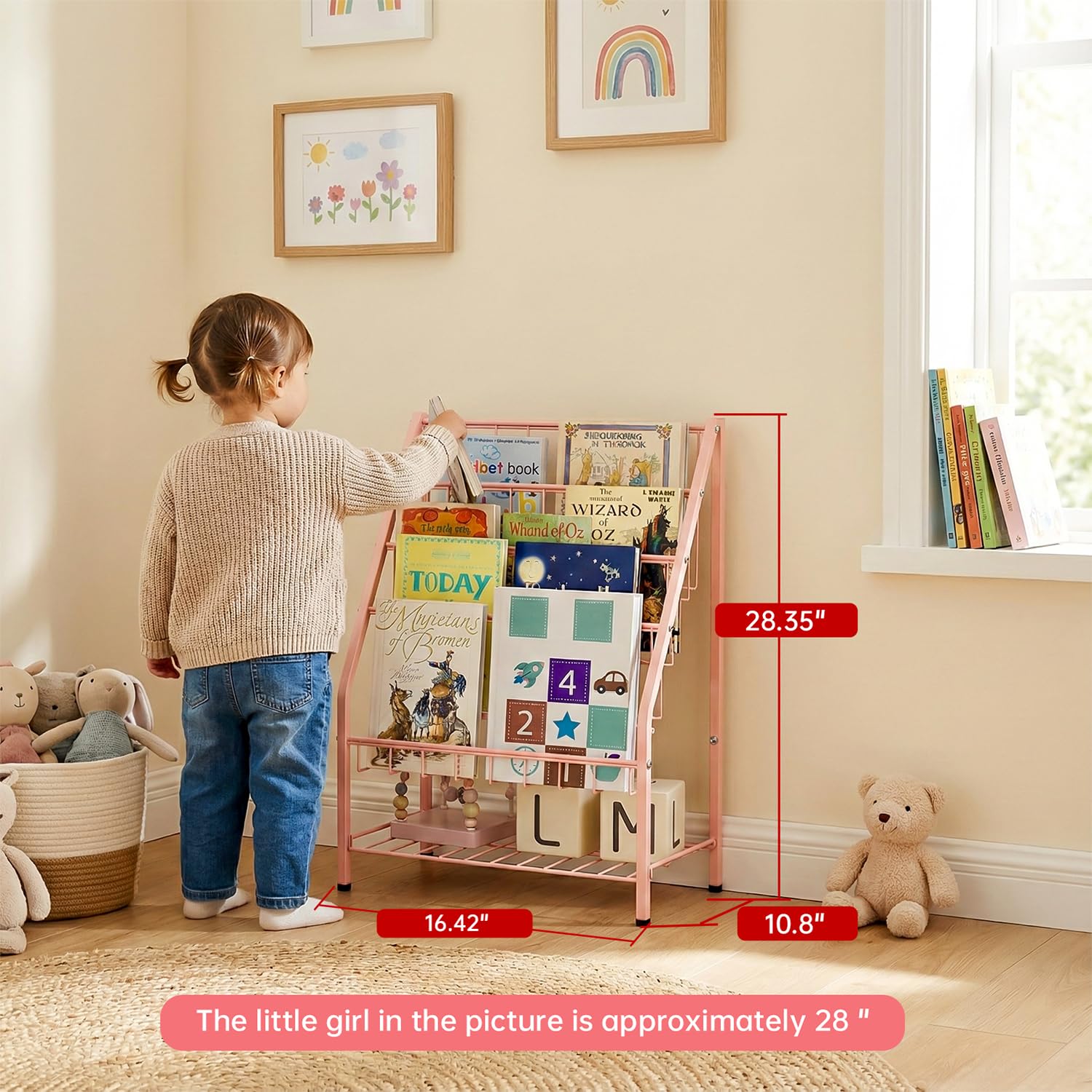 4-Tier Metal Kids Bookshelf with Toy Storage