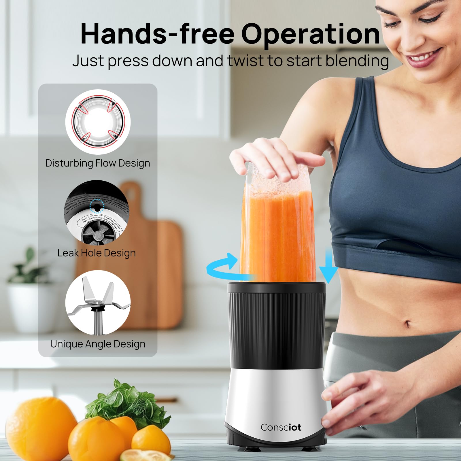 Consciot CB08 11-Piece Blender for Kitchen and Personal Size, Blend Shakes and Smoothies, Frozen Drinks, Baby Food, Spreads & More, 3 Portable To-Go Cups & 2 Spout Lids & 1 Solid Lid, 900 Peak Watts