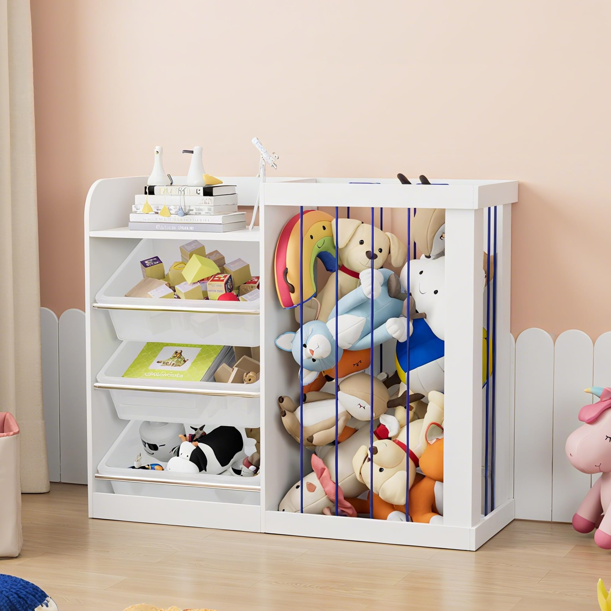 Kids Toy Storage Organizer with 3 Removable Plastic Bins Toddler Montessori Bookshelf