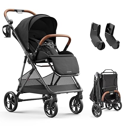 Stroller with Carbon Fiber Frame, One-Hand Fold & Reversible
