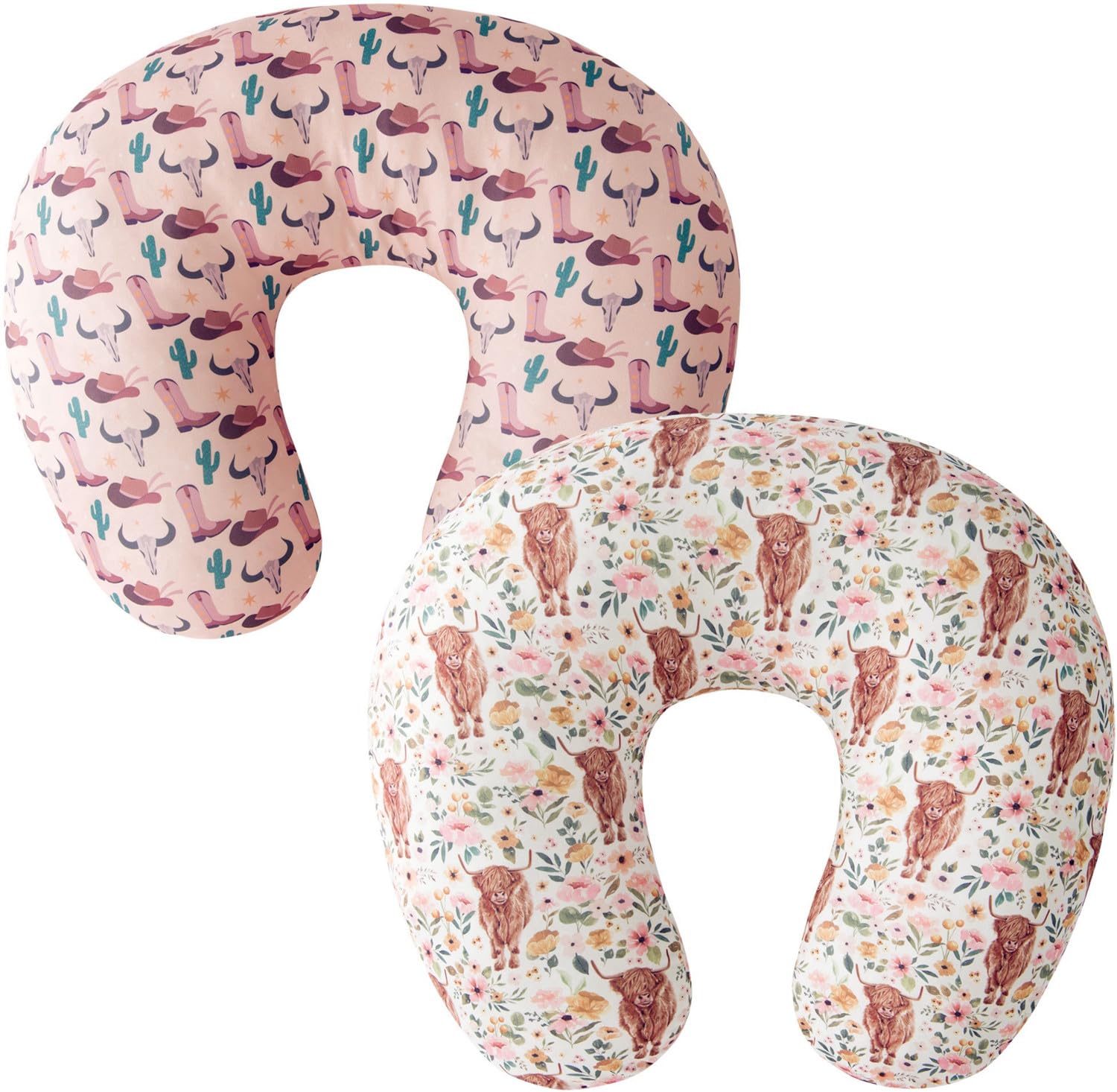 Little Jump 2 Pack Nursing Pillow Covers, Stretchy Removable Case for Breastfeeding Pillows, Ultra Soft Comfortable Slipcover for Baby Girls Western Cowgirl Boots Hats Highland Cows (2 Pack Cowgirl)