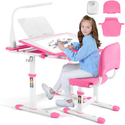 Kids Study Table and Chair Set,Adjustable Girls School Writing Study