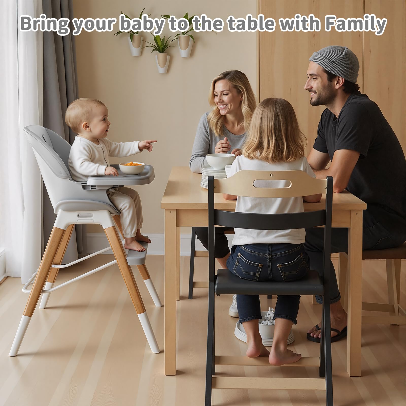 8-in-1 Convertible Wooden High Chair with Tray - Adjustable Baby High Chair for Babies and Toddlers