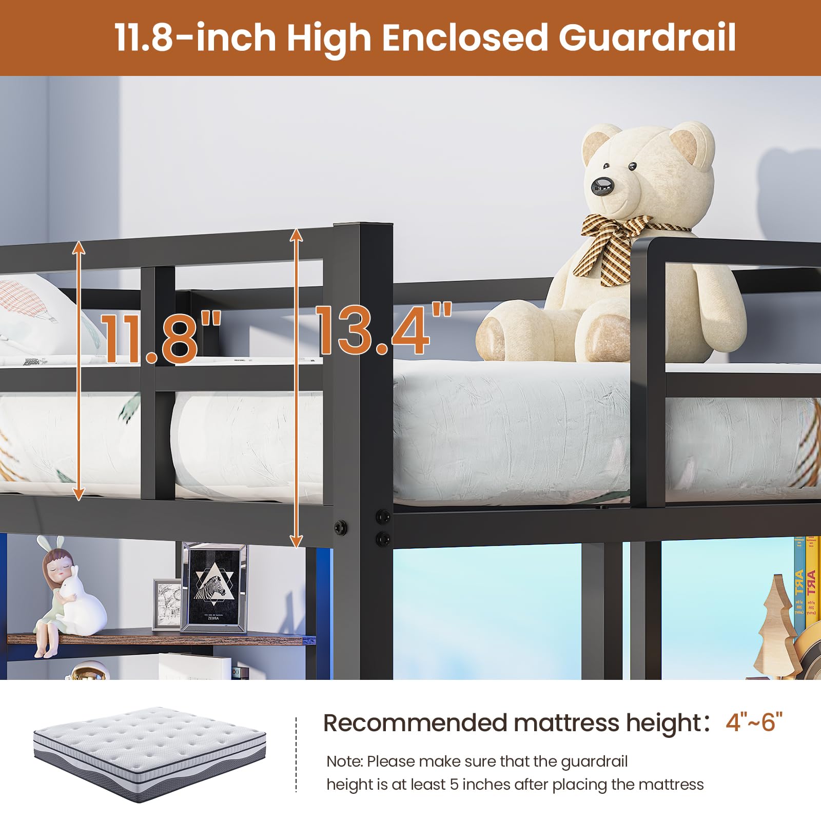 Twin Loft Bed with L-Shaped Desk and Storage Shelves