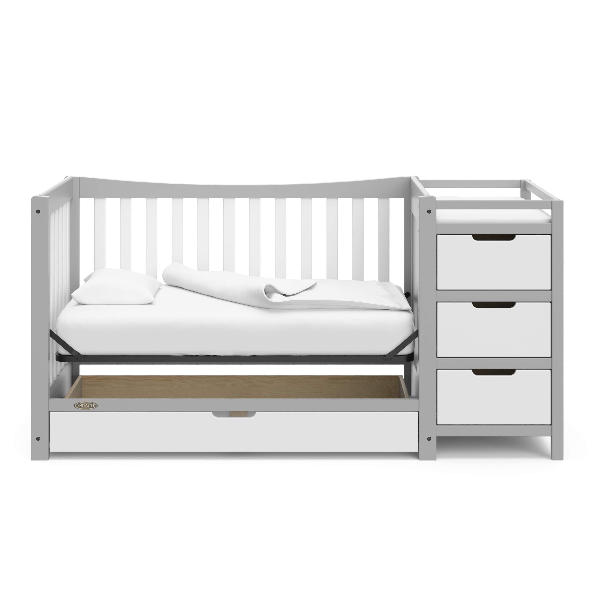 4-In-1 Convertible Crib & Changer With Drawer (Pebble Gray & White)