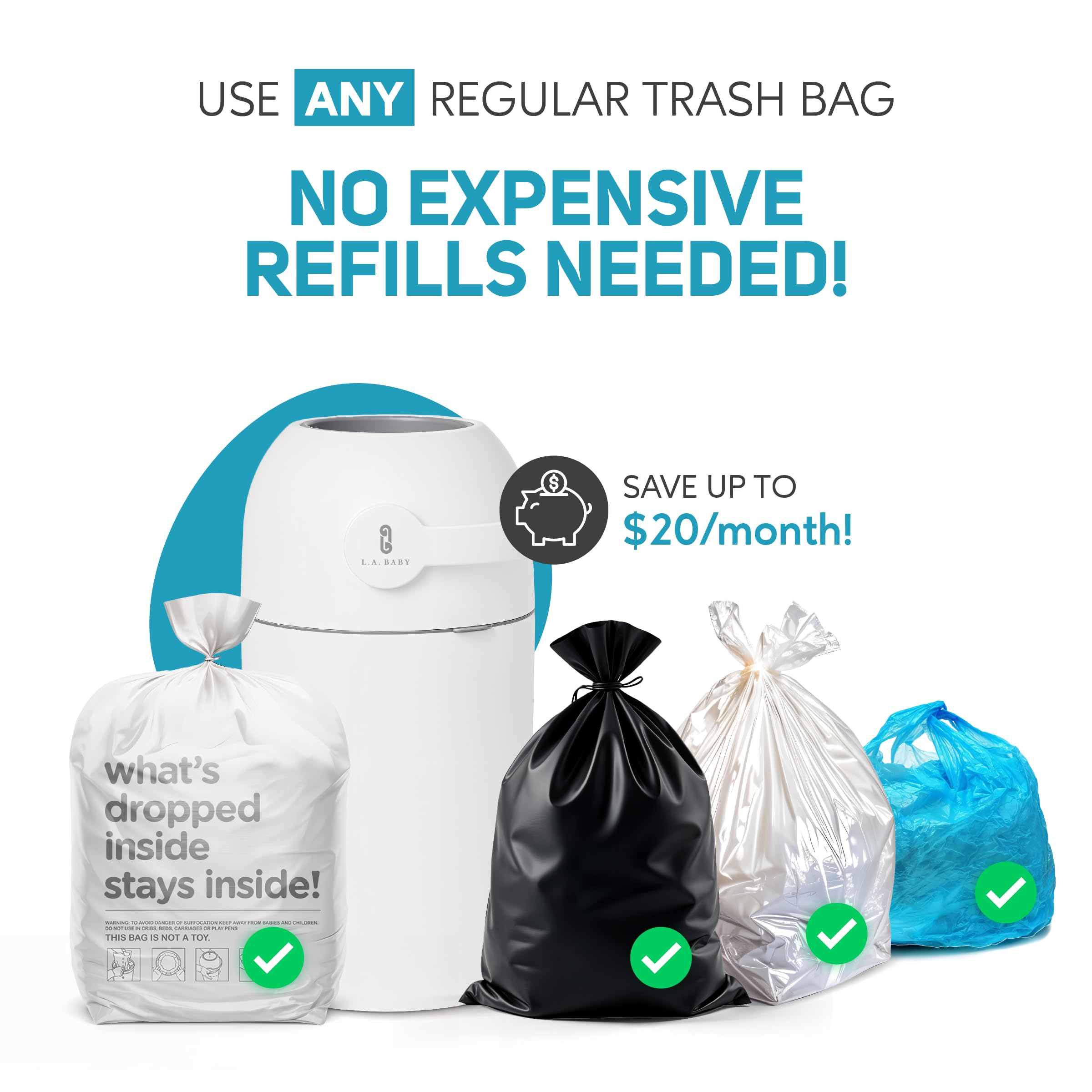 Magic Diaper Pail - Patented 100% Odor-Free System with Child-Safe Lock - Award-Winning