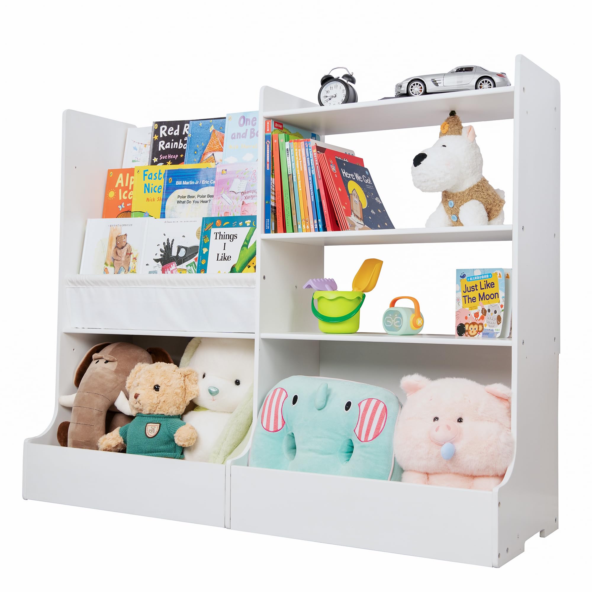 48.6" Large Solid Wood Kids Bookshelf, 3 Layer Sling Children