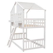 Designs House Bunk Bed Twin Over Twin for Kids, Wood Bunk Beds with Roof