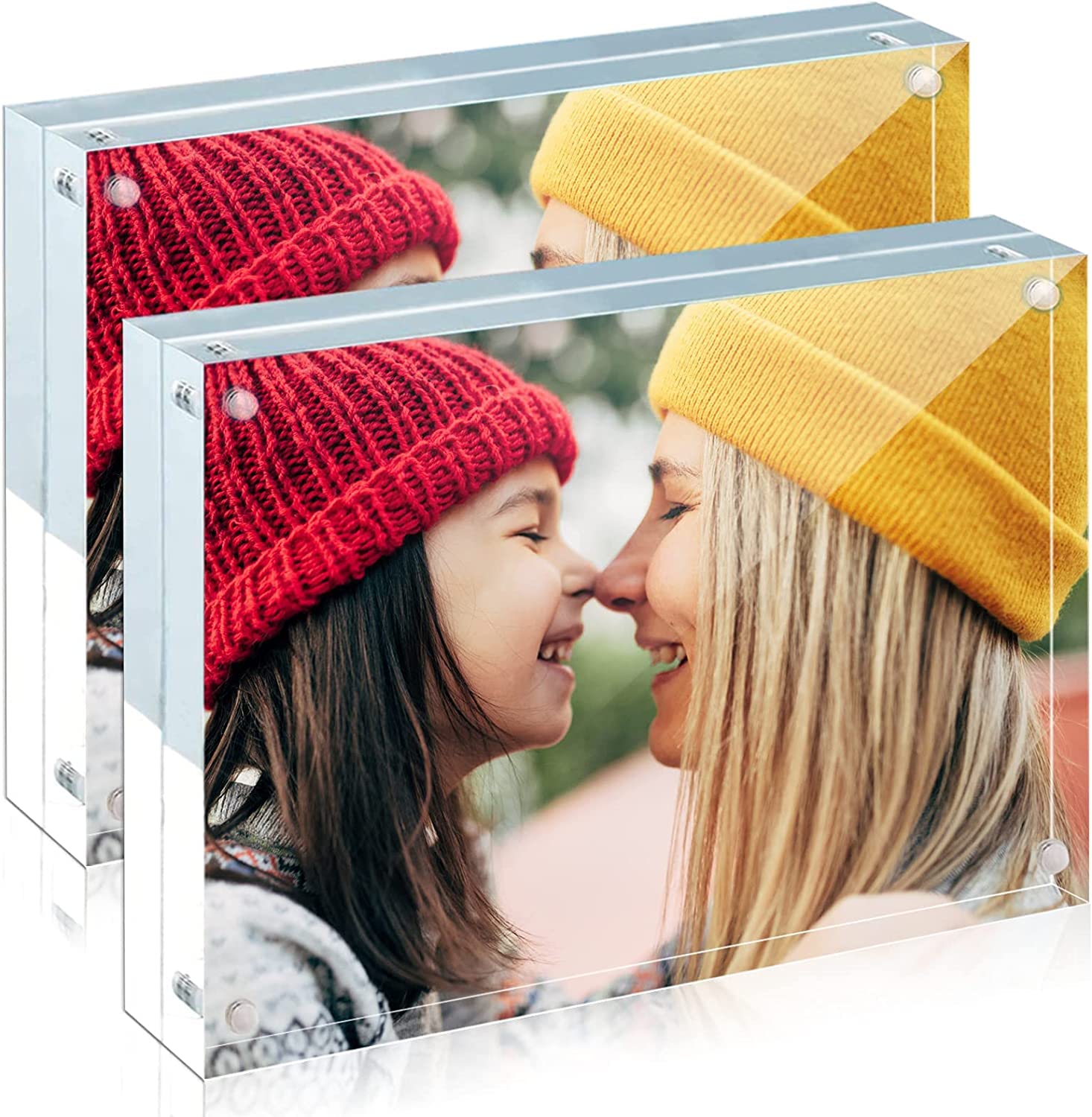 2 Pack Acrylic Frame 8x10, 20% Thicker, 24mm Thick Frameless Clear Picture Frame