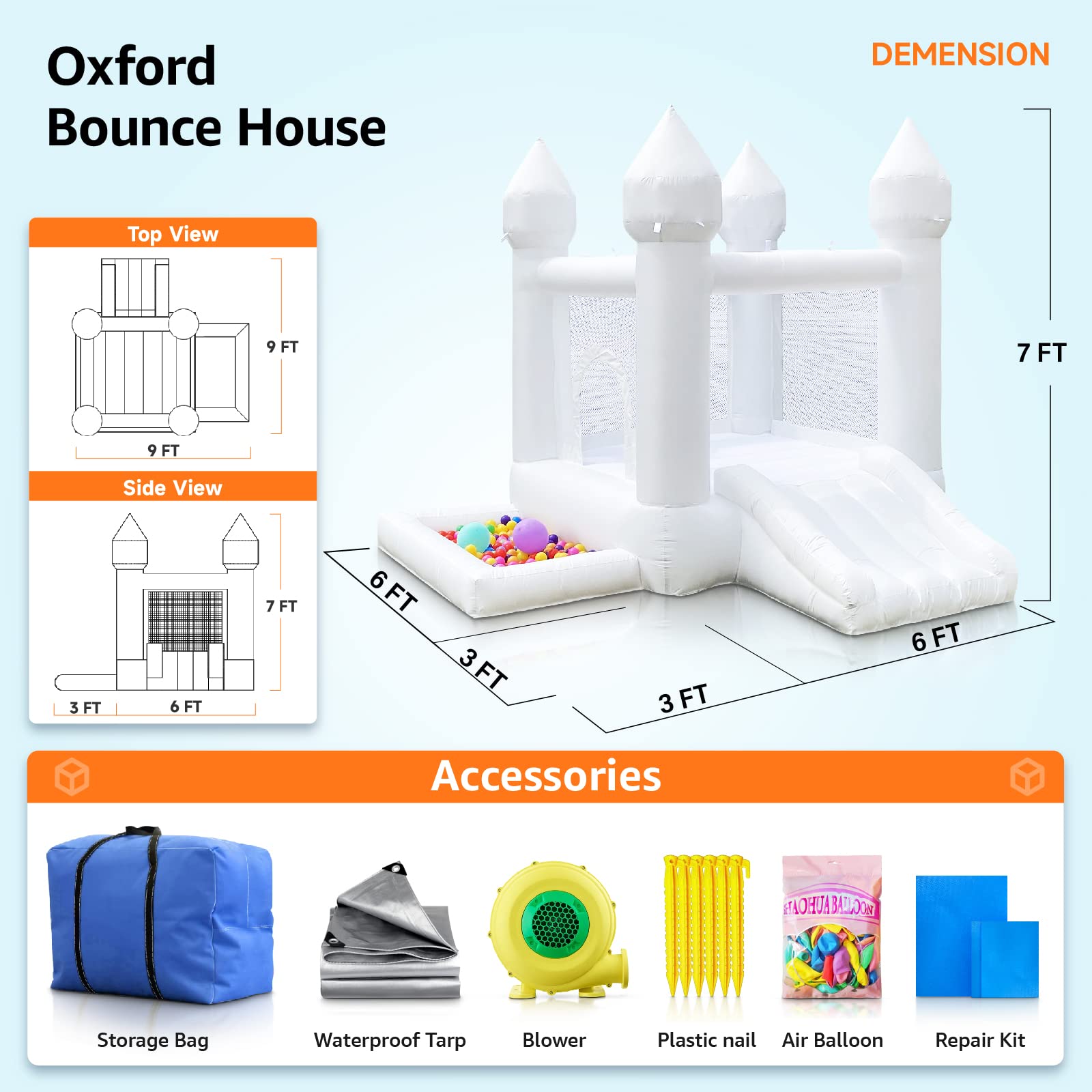 White Inflatable Bounce House with Blower for Kids