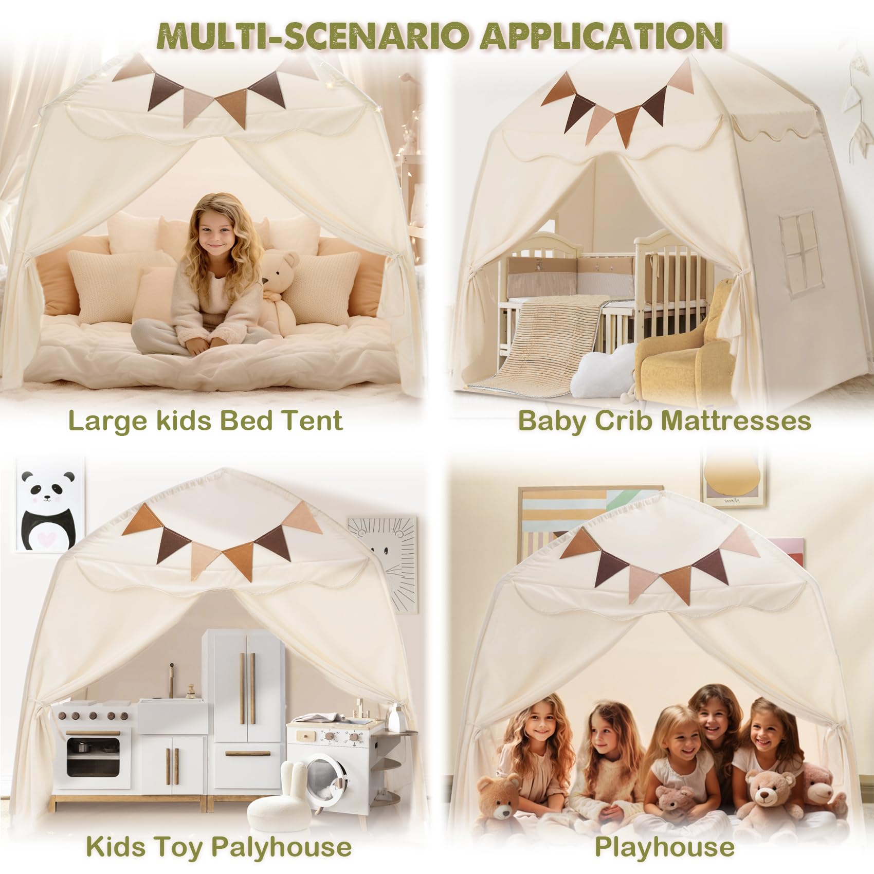 Kids Play Tent Dome Playhouse with Lights and Flags