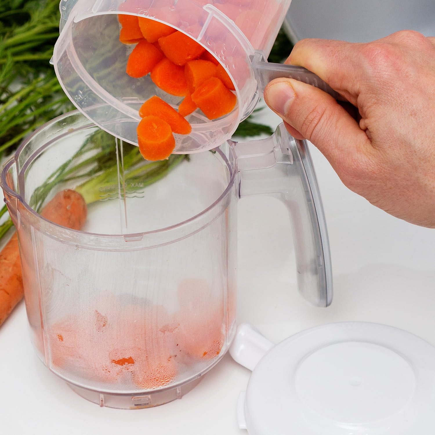 Replacement Stirring Cup & Blade with Steaming Basket for EVLA'S Baby Food Maker - White