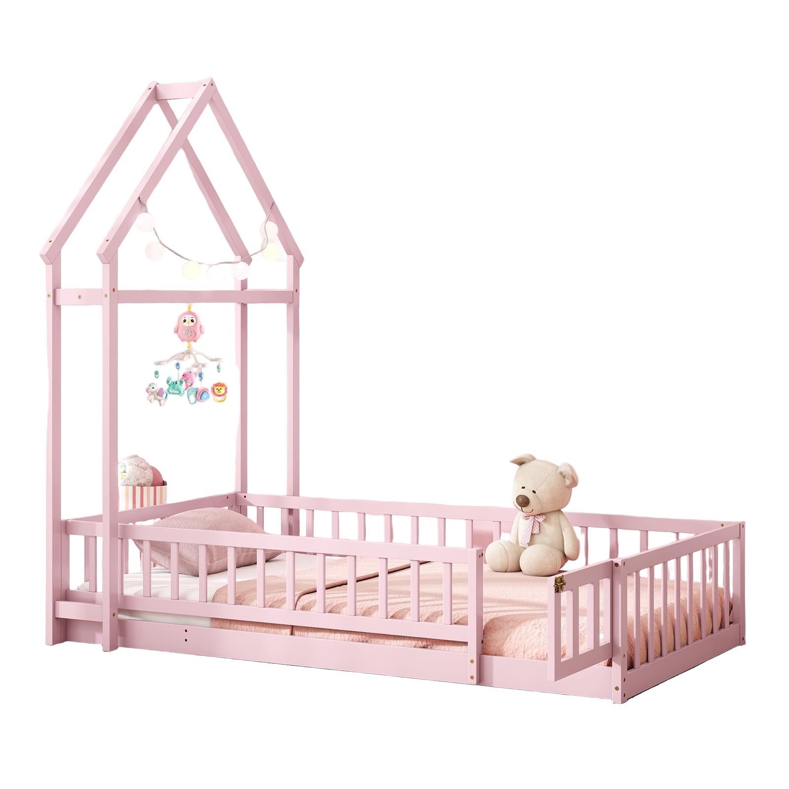 Twin House Floor Bed for Kids, Wood Montessori Bed Frame