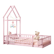 Twin House Floor Bed for Kids, Wood Montessori Bed Frame