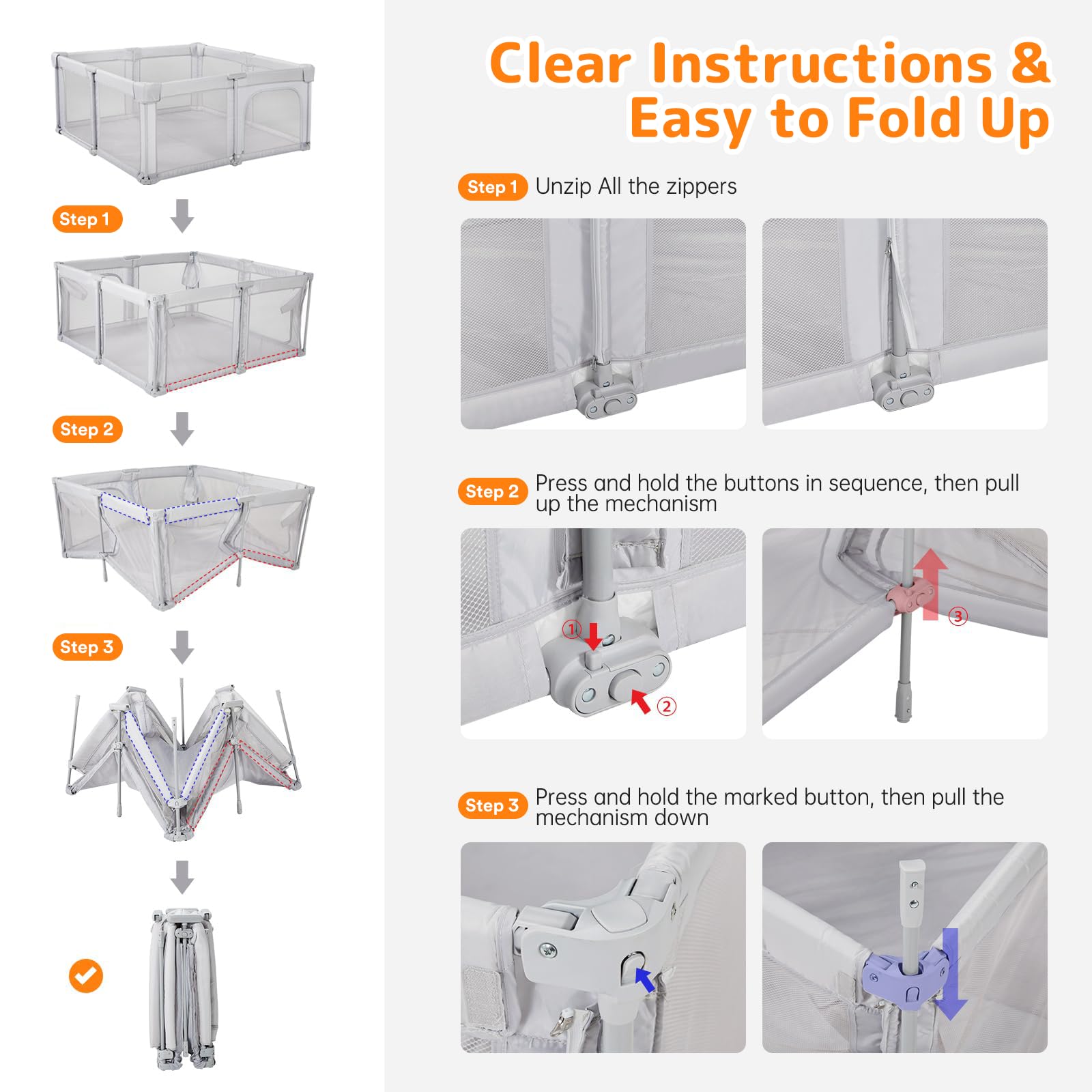 Foldable Baby Playpen with Mat 71x59
