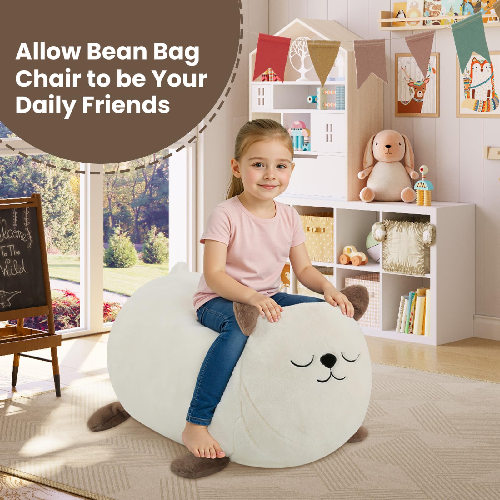 Kids Bean Bag Chair Cat Design with Shredded Foam Filling
